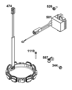 Alternator Group Diagram and Parts List for 54E677-0004-J1 400000 - 699999 Briggs and Stratton Engine